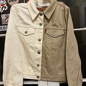 Levi's trucker denim jean jacket, two-tone tan and cream, women's small